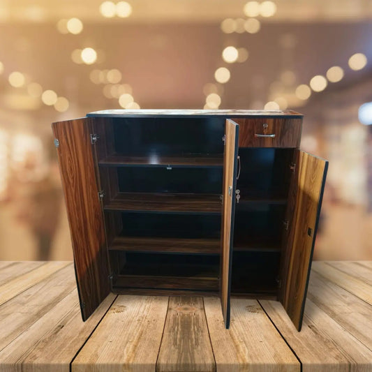 3-Door Wardrobe with Drawer | 48×48×16 inch | Black Nagin / Wenge / Wooden Finish