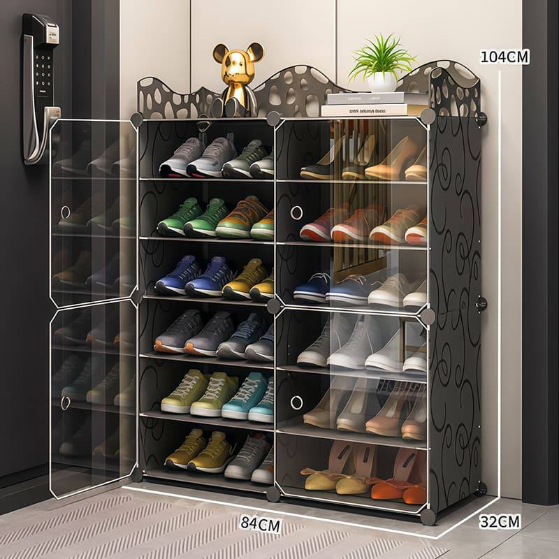 12-Layer Black Modular Plastic Shoe Organizer