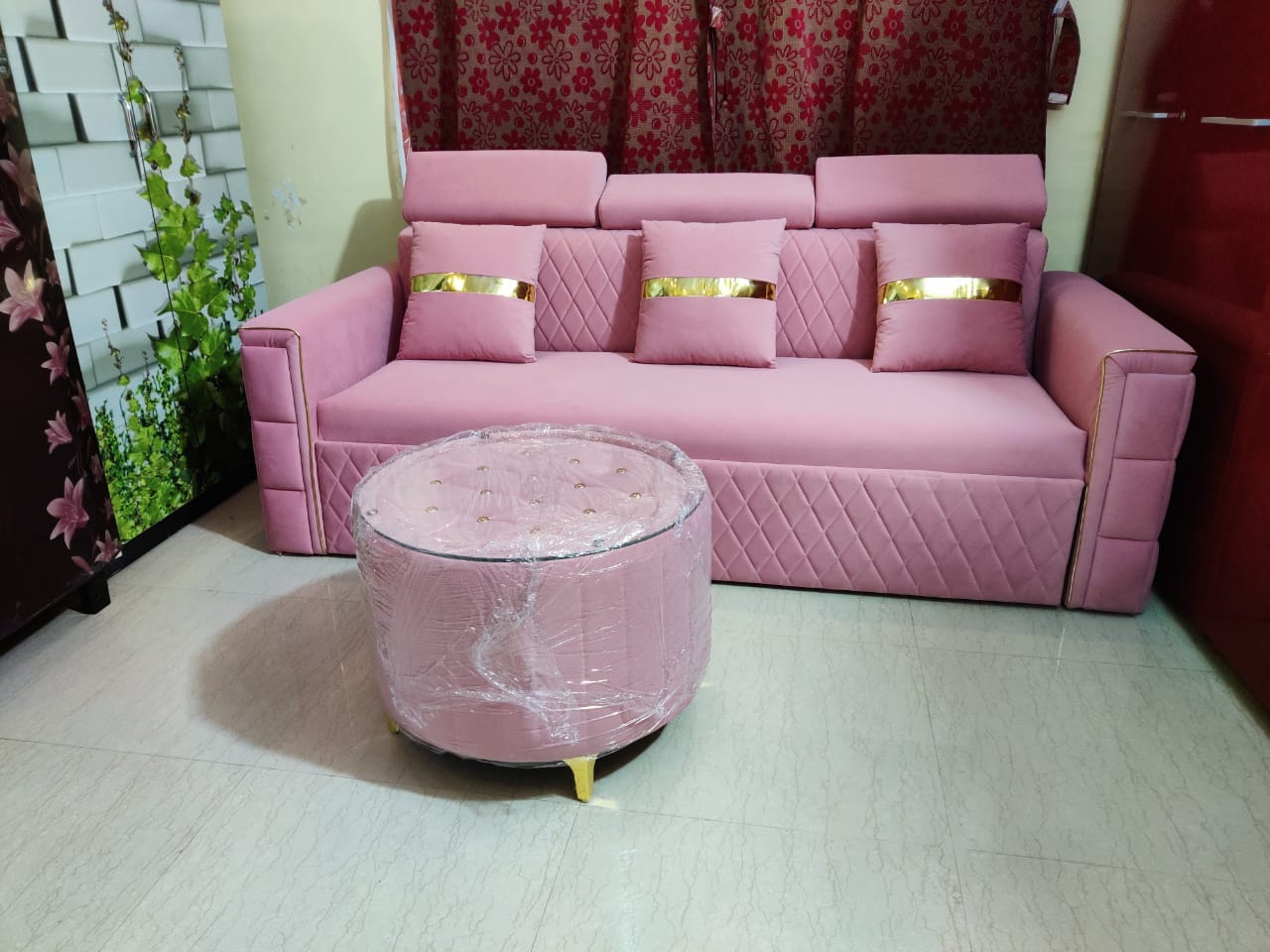 premium SofaCumBed 5*7ft pink