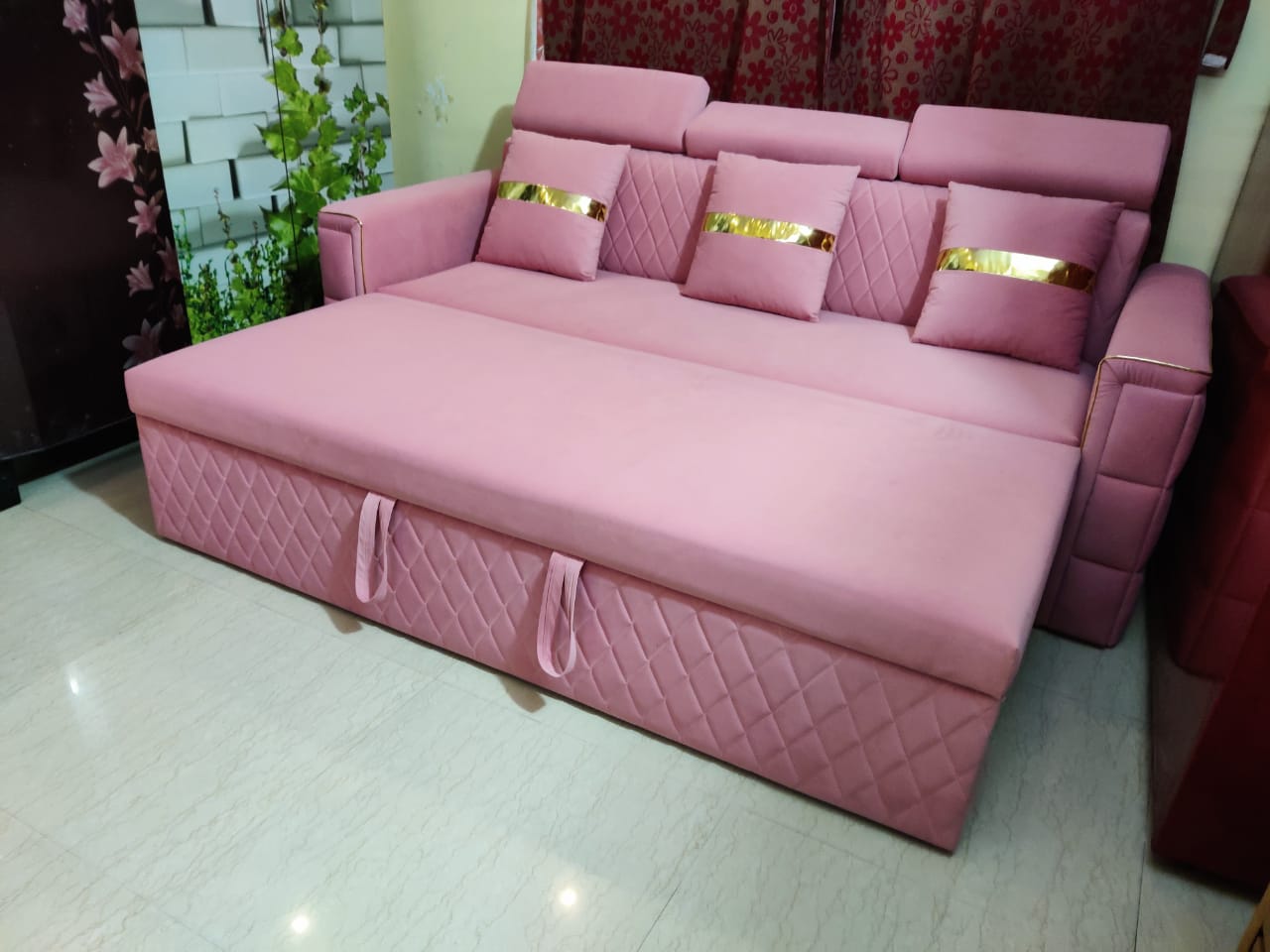 premium SofaCumBed 5*7ft pink
