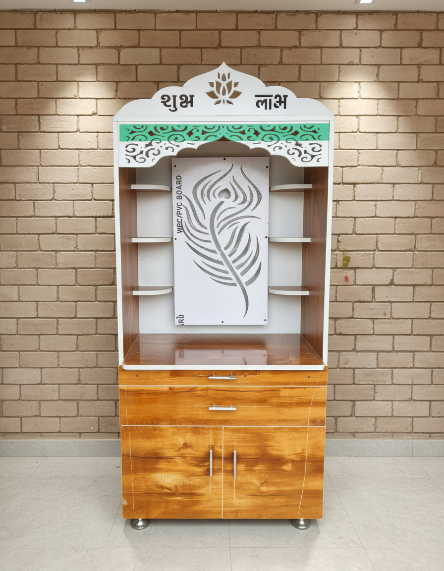 π Buyzila Kanfedens Home Temple | 60 Γ 30 Γ 20 Inch | White Marble & Wooden Colour | Premium Particle Board