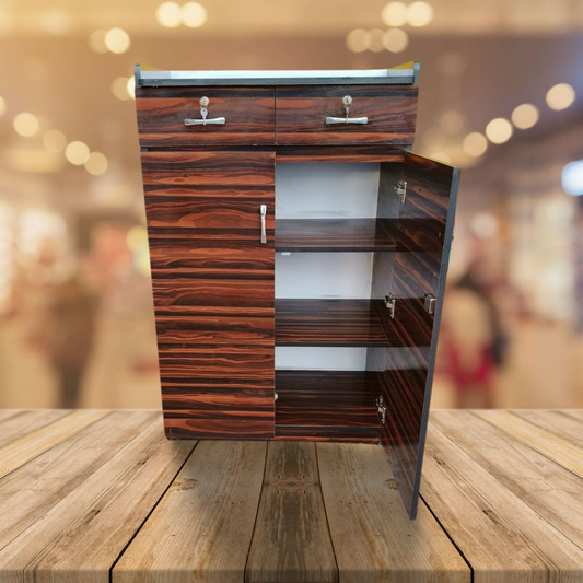 2-Door Wardrobe with Double Drawers & Multi-Shelf Storage | 48×30×16 inch | Particle Board