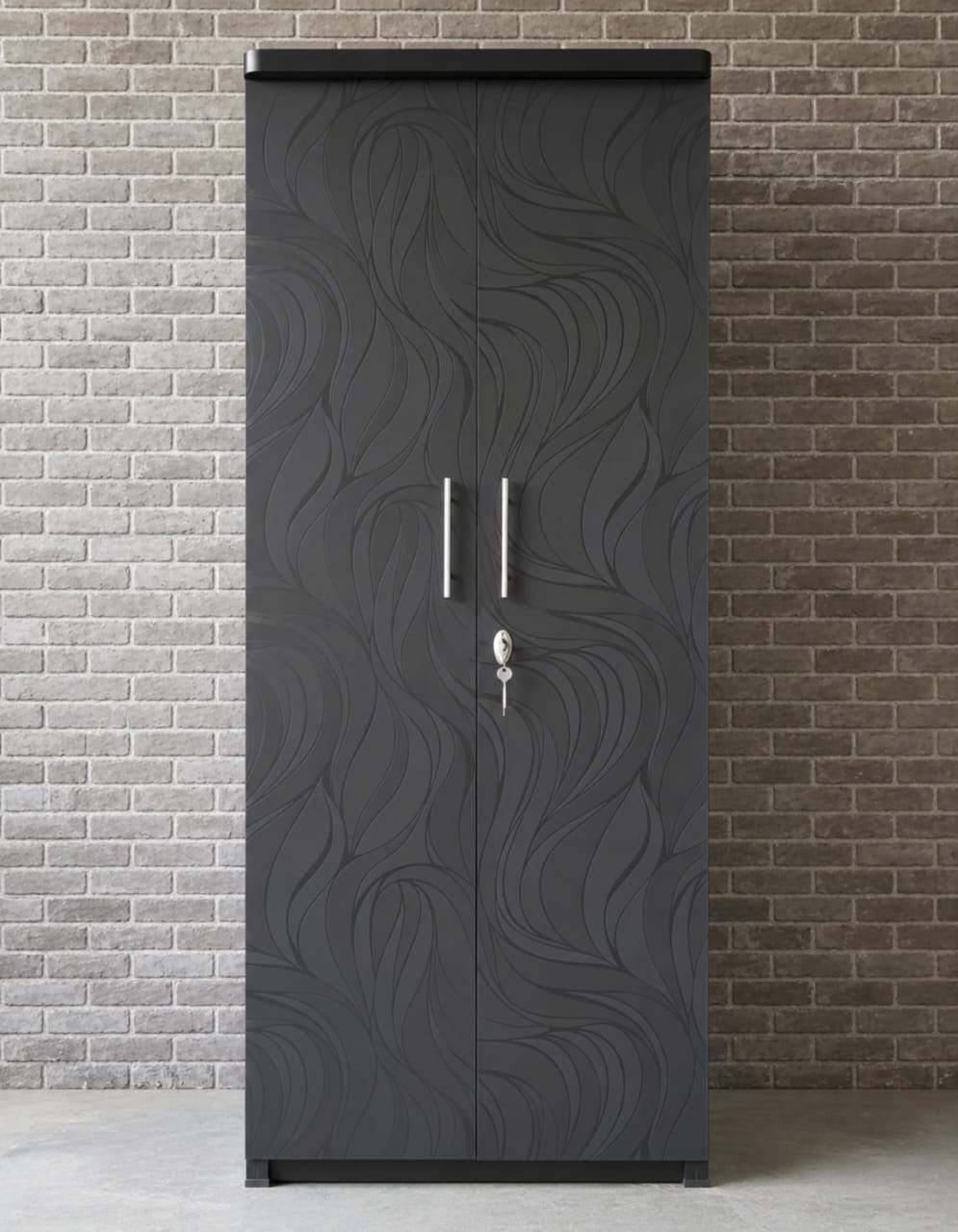 2-Door Almirah with Locker, Hanger Rail & Multi-Shelf Storage | 72×30×16 inch[Black  color]