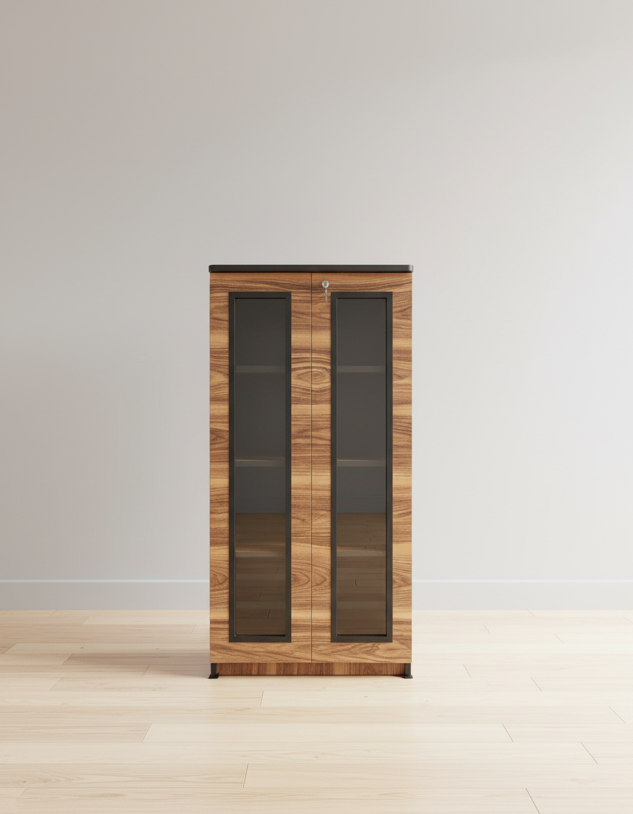 📚 Buyzila Kanfedens Bookshelf | 48 × 24 × 16 Inch | Panel Glass Door | Premium Particle Board | Sleek & Dust-Free Storage