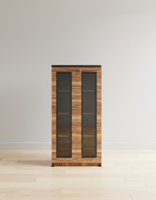 📚 Buyzila Kanfedens Bookshelf | 48 × 24 × 16 Inch | Panel Glass Door | Premium Particle Board | Sleek & Dust-Free Storage