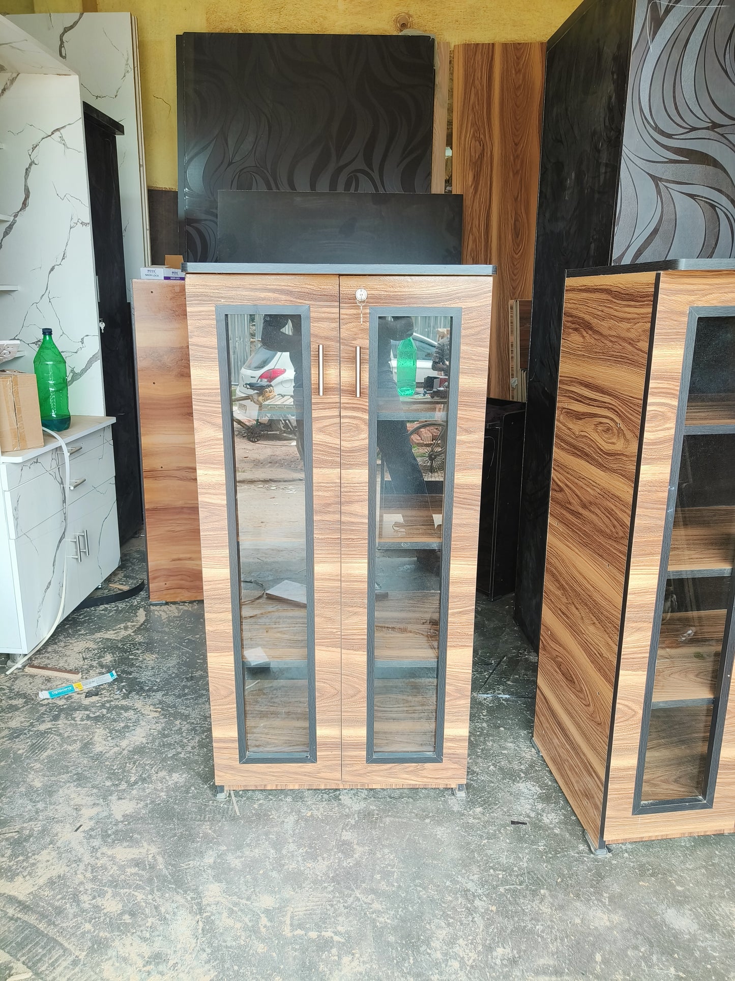 📚 Buyzila Kanfedens Bookshelf | 48 × 24 × 16 Inch | Panel Glass Door | Premium Particle Board | Sleek & Dust-Free Storage