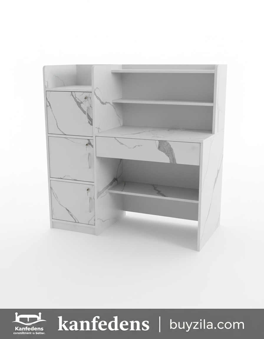 🖥️ Buyzila Kanfedens Office & Study Table | 4ft × 4ft | 3 Lockers with Door | Open & Closed Storage | Premium Particle Board