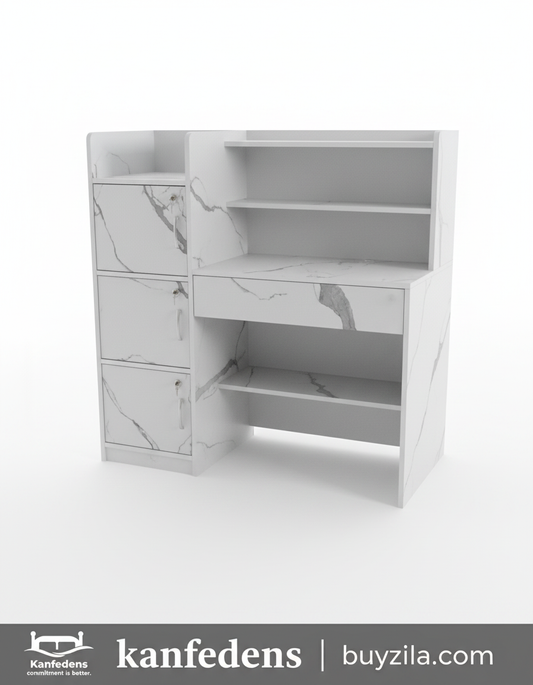 🖥️ Buyzila Kanfedens Office & Study Table | 4ft × 4ft | 3 Lockers with Door | Open & Closed Storage | Premium Particle Board