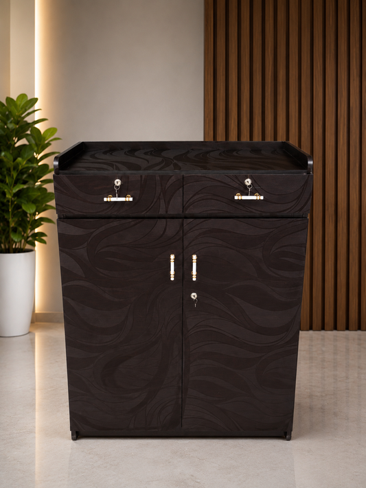 2-Door Wardrobe with Double Drawers | 48×30×16 inch | Premium Particle Board | Bedroom Storage