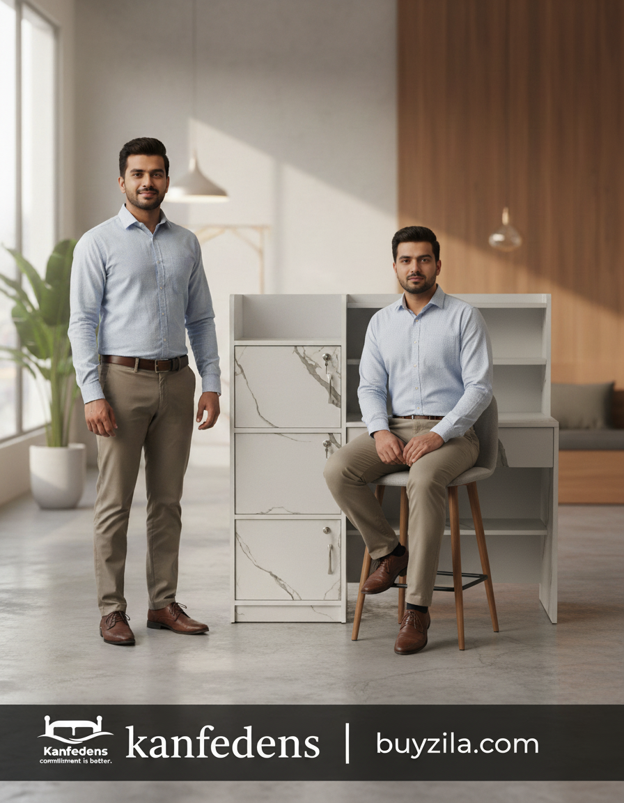🖥️ Buyzila Kanfedens Office & Study Table | 4ft × 4ft | 3 Lockers with Door | Open & Closed Storage | Premium Particle Board